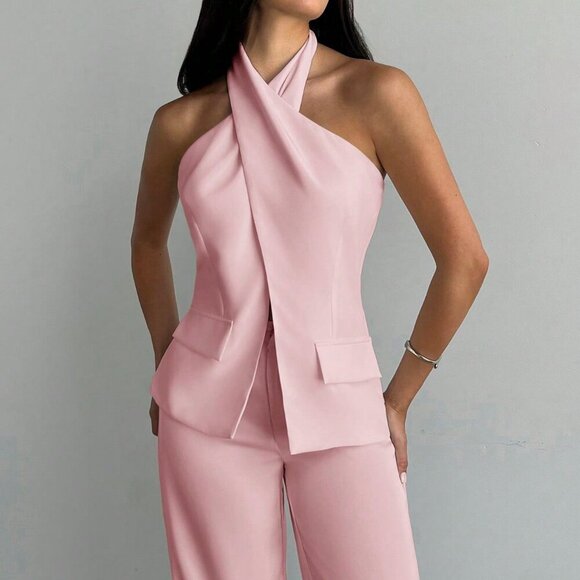Tops - Pink Elegant Women's Sexy Backless Halter Top